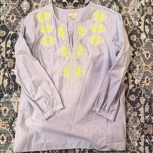 J. Crew Light Blue Boho Top with Green Accents